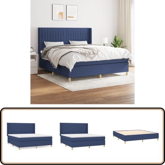 vidaXL Boxspring - Blauw - 180x200 cm - Inclusief Matras Boxspringbed - Slaapkamerinrichting - Tweepersoonsbed - Blauwe Bedbank - Pocketveermatras
