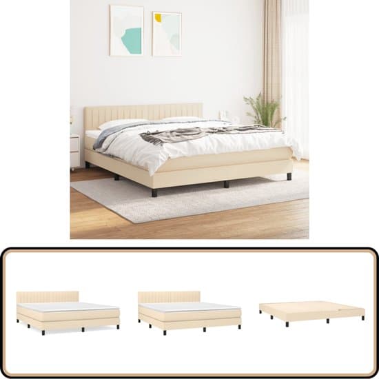 vidaXL Boxspring 180x200 cm - Inclusief Matras Boxspringbed - Dubbel Bed - Pocketveer Matras - Midden Hard - Creme Kleur