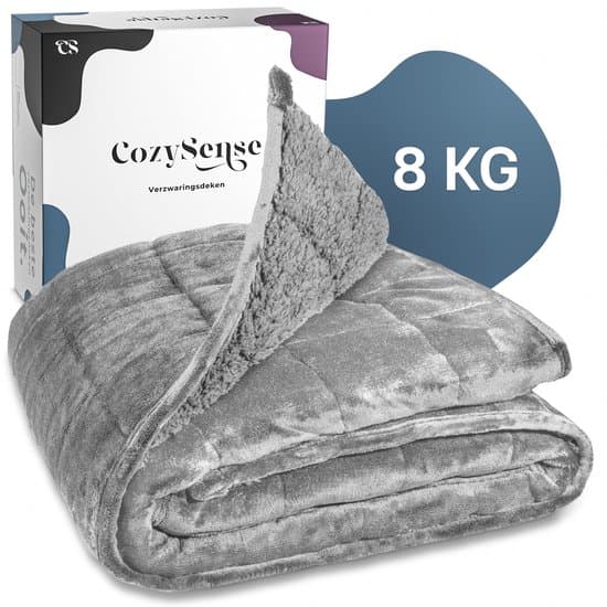 CozySense® Verzwaringsdeken 8 kg - Weighted Blanket - Zwaartedeken - GLASS-Flow® Drukverdeling - 135x200 - Flanelfluweel & Sherpa - Hypoallergeen - Grijs