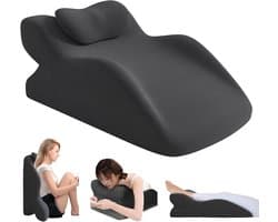 Wigvormig bedkussen - 35 x 12 x 19 cm - Ideaal voor bedrust - Memory Foam kussen voor volwassenen - Voor rugsteun, lezen, ontspanning - Inclusief klein kussen - Multifunctioneel kussen - Zwart