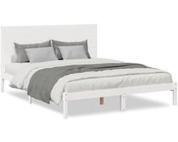 Tweepersoonsbed | Dubbelbed | Volwassenenbed | Bedframe extra lang zonder matras massief hout wit 160x210 cm