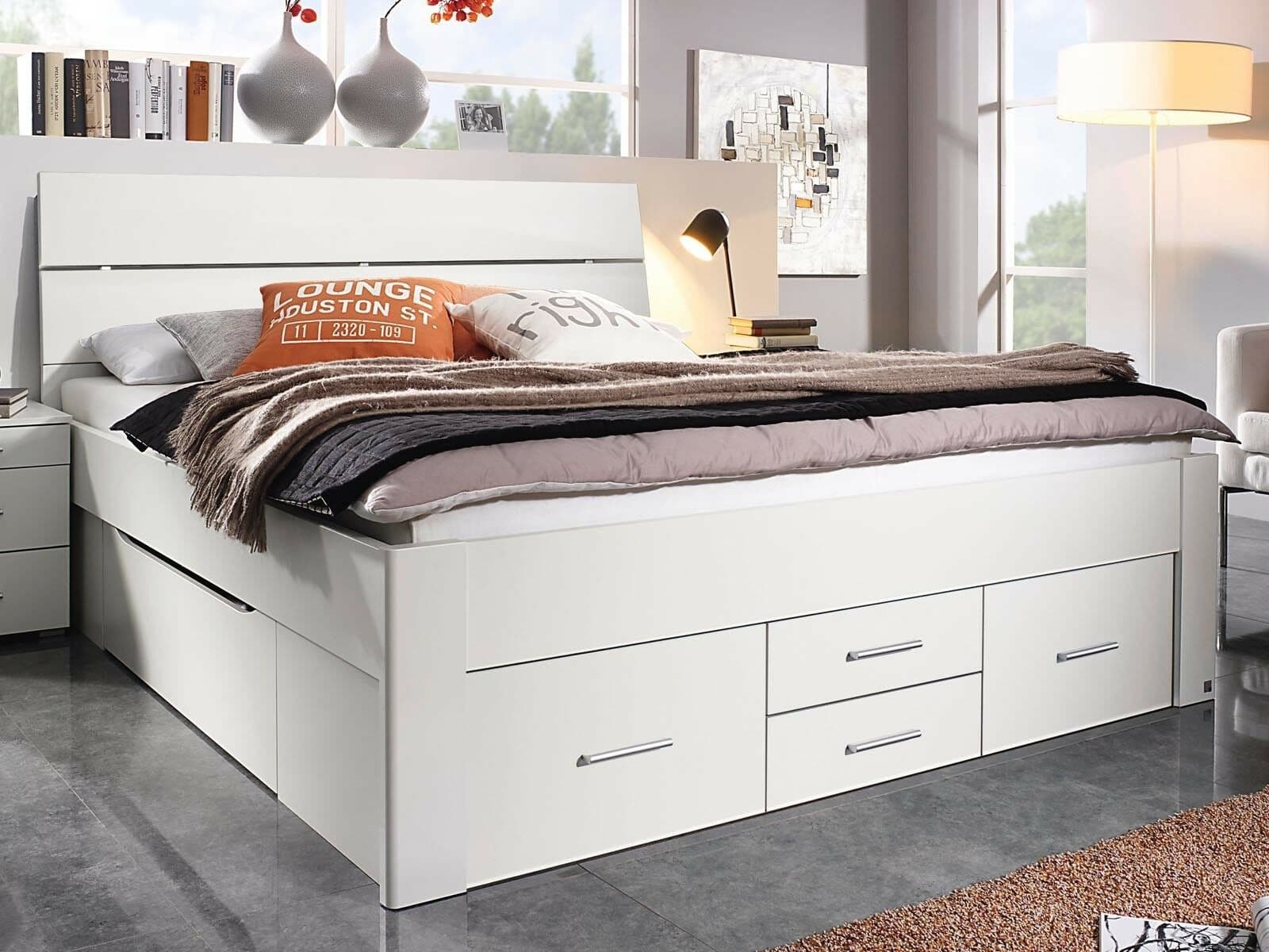 Bed SCARLETT 140x200 cm wit met zes lades met hoofdeinde