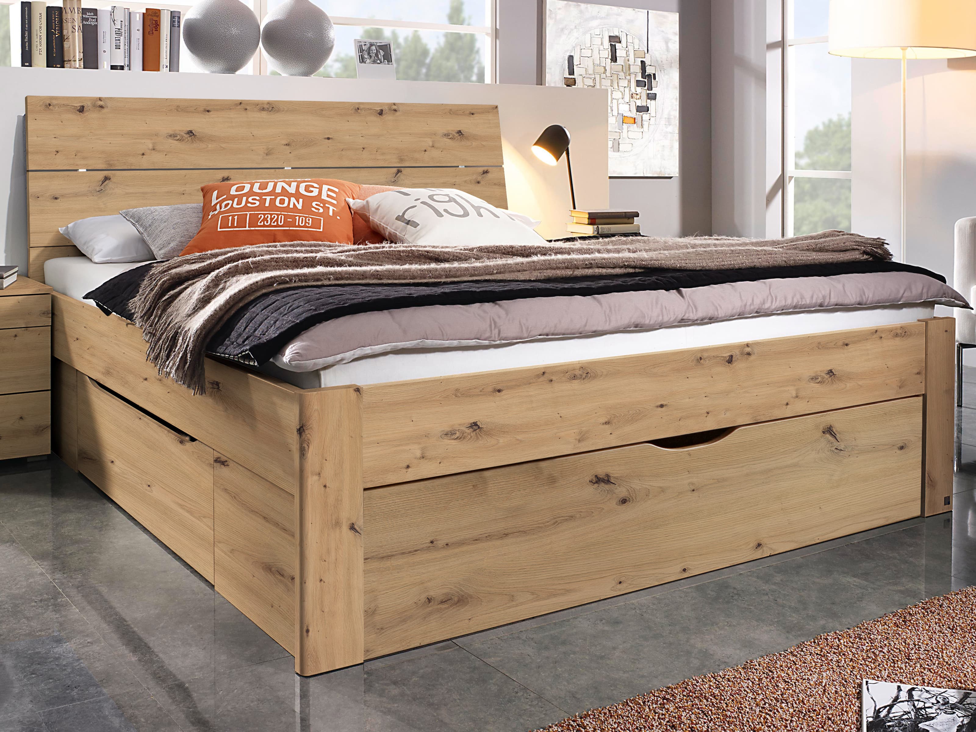Bed SCARLETT 180x200 cm artisan eik met drie lades met hoofdeinde