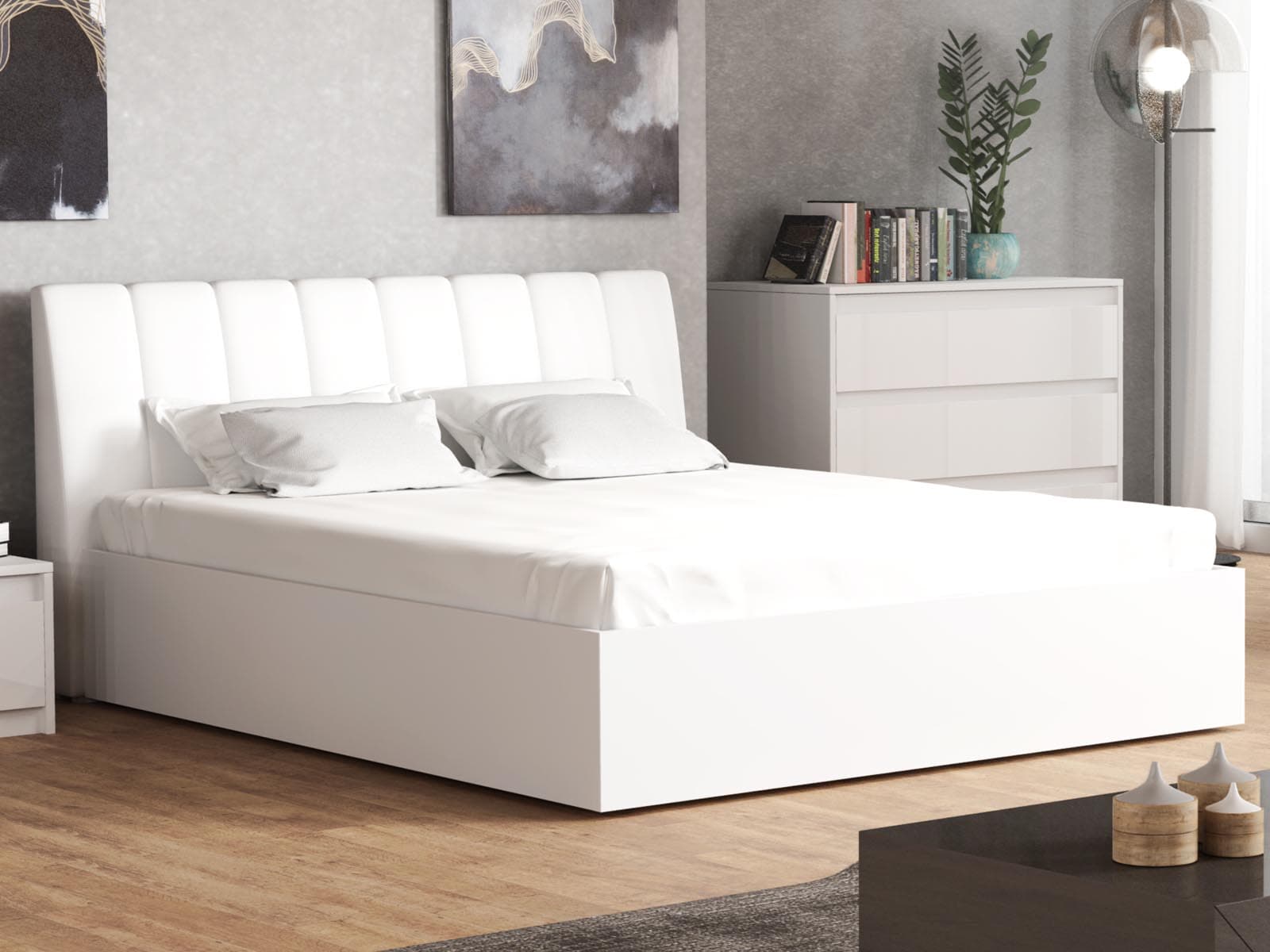 Bed met opbergruimte ITALO 160x200 cm mat wit