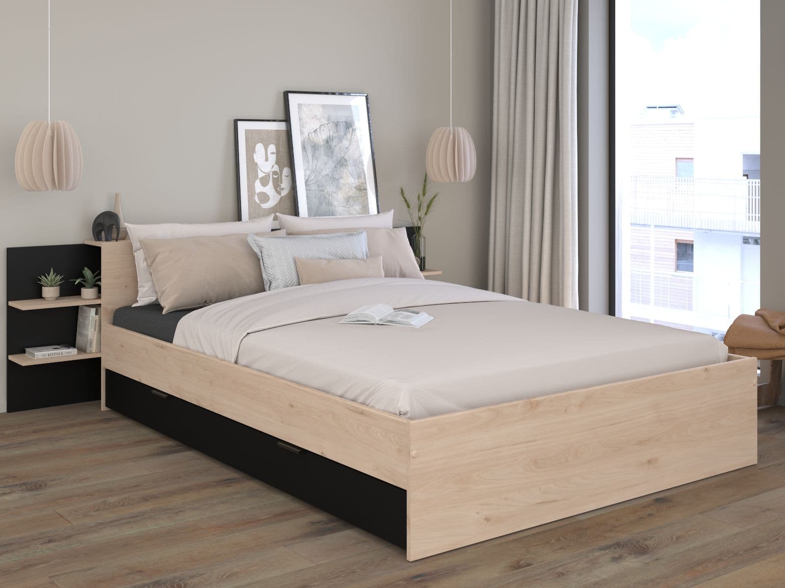 Bed HORNET 140x200 cm jackson eik/zwart met hoofdeinde