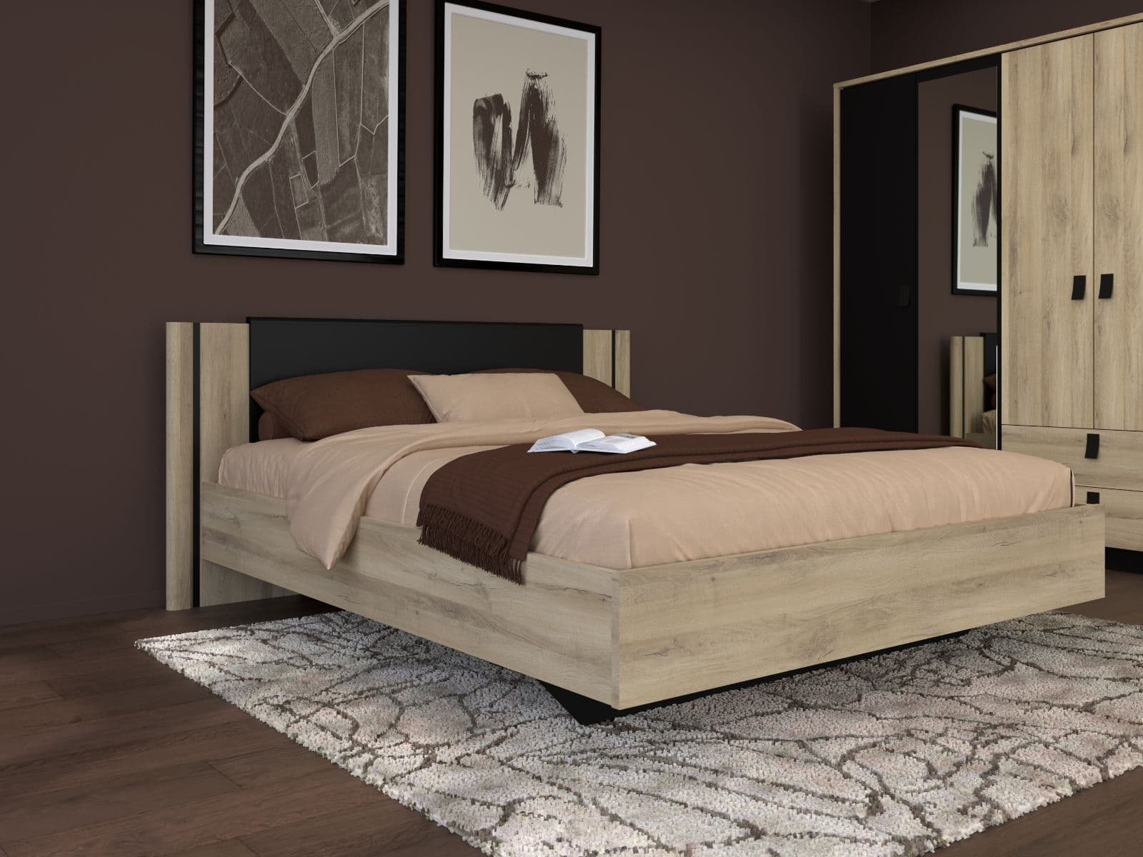 Bed KYAN 140x190 cm krönberg eik/zwart