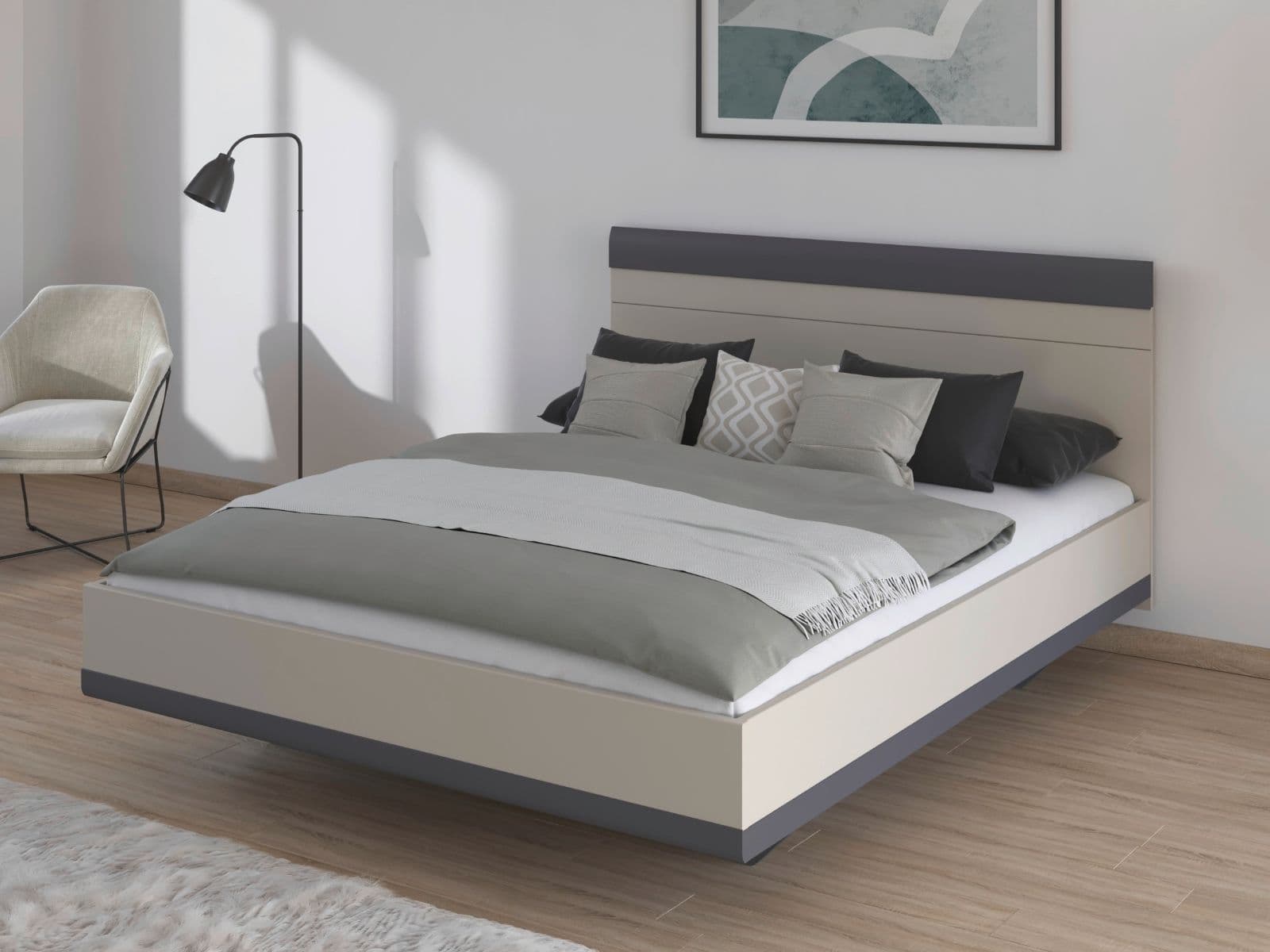 Bed SAJORIS 180x200 cm kasjmier/metaalgrijs