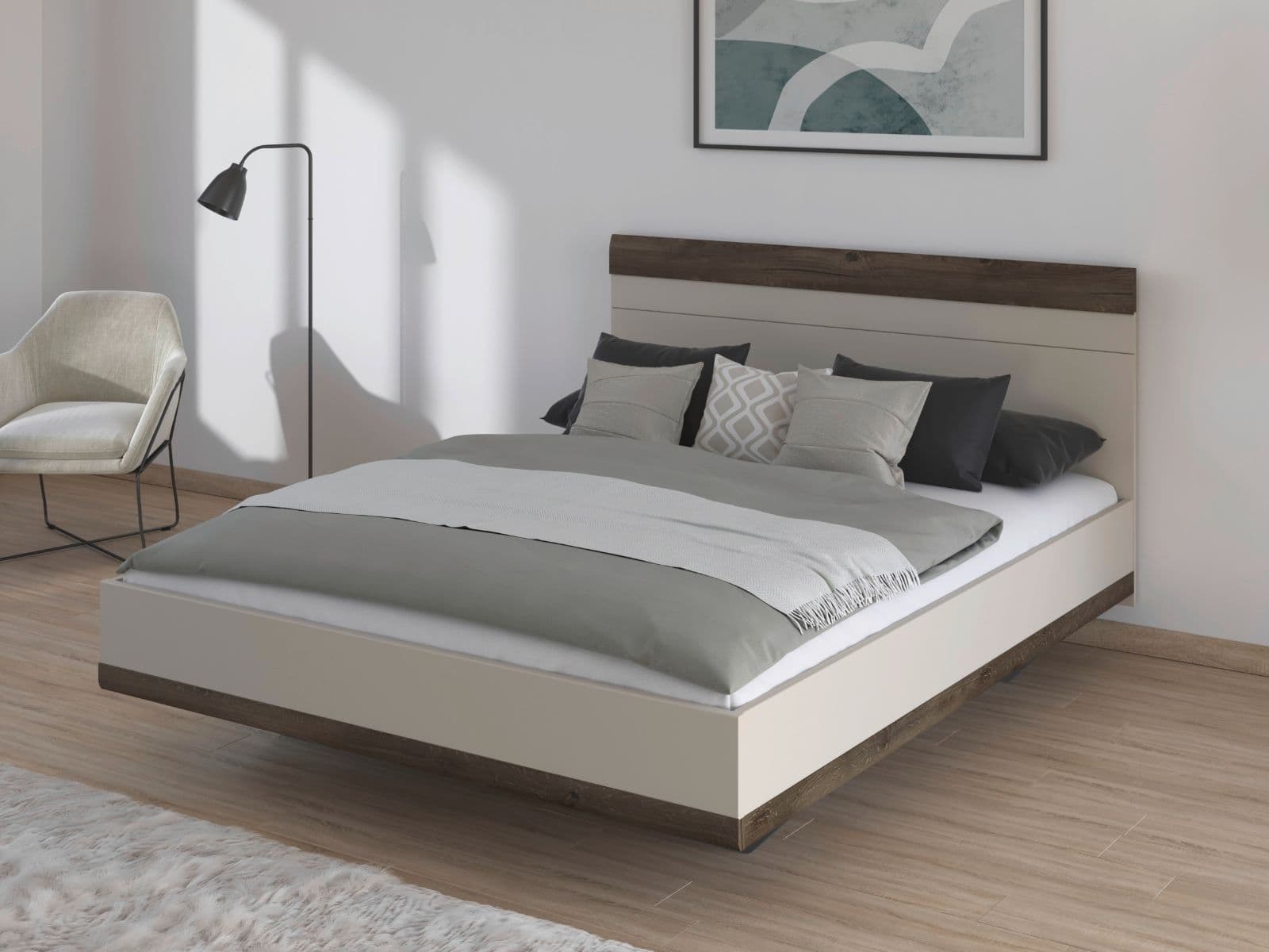 Bed SAJORIS 160x200 cm kasjmier/atlantische eik