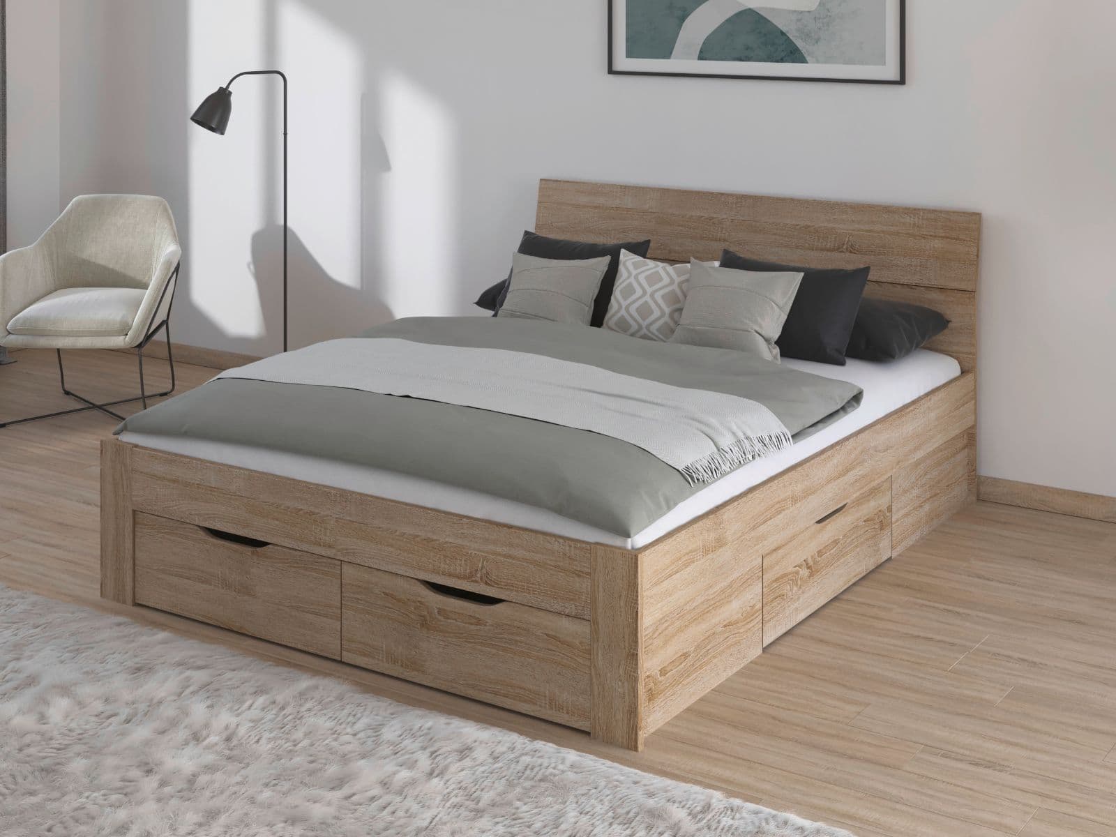 Bed FLASH 160x200 cm sonoma eik met lades