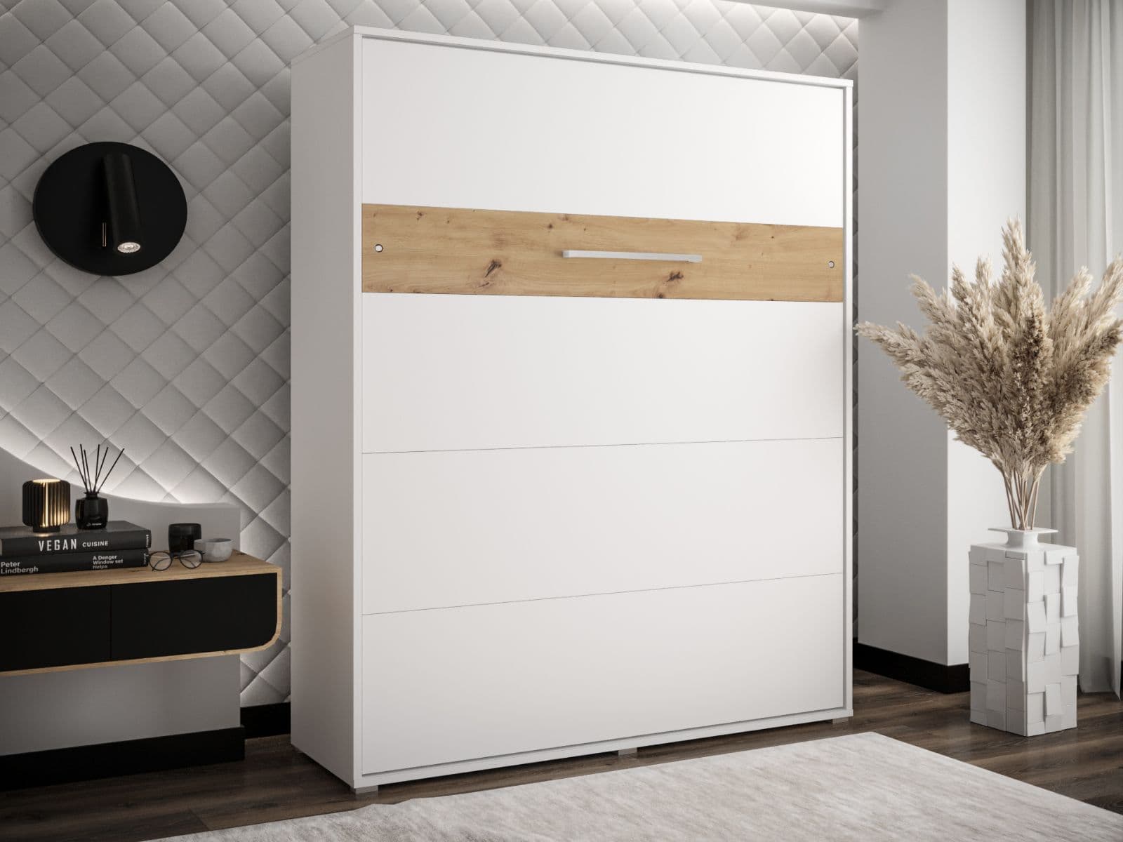 Opklapbed HOUDI 160x200 cm wit/artisan eik