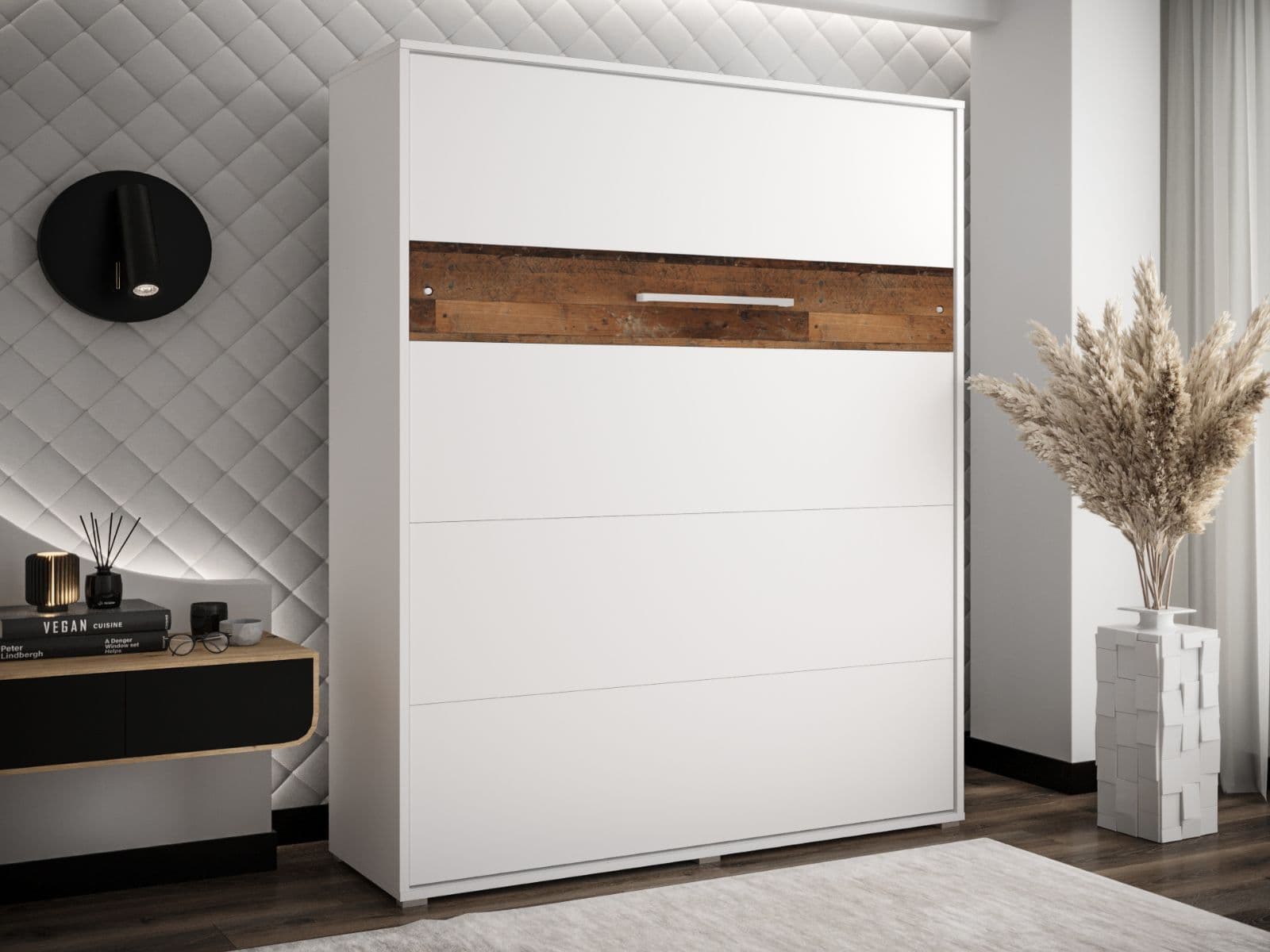 Opklapbed HOUDI 160x200 cm wit/old style eik