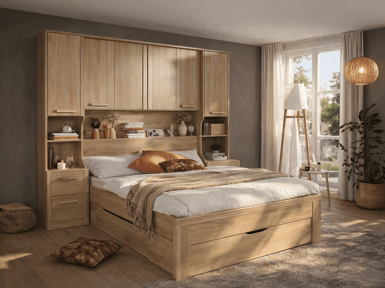 Bed en brugkast RIGA 160x200 cm sonoma met lades