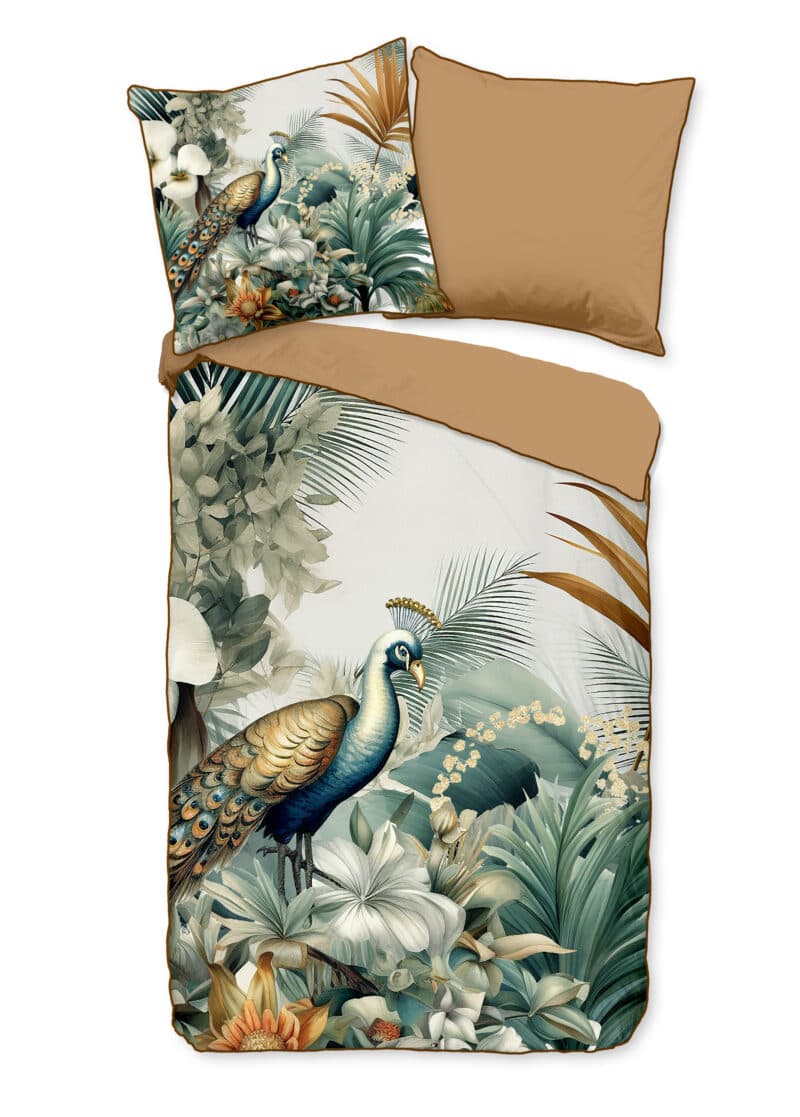 Descanso Dekbedovertrek "bladeren en vogels" - Multi - (200x200 cm) - Katoen Satijn