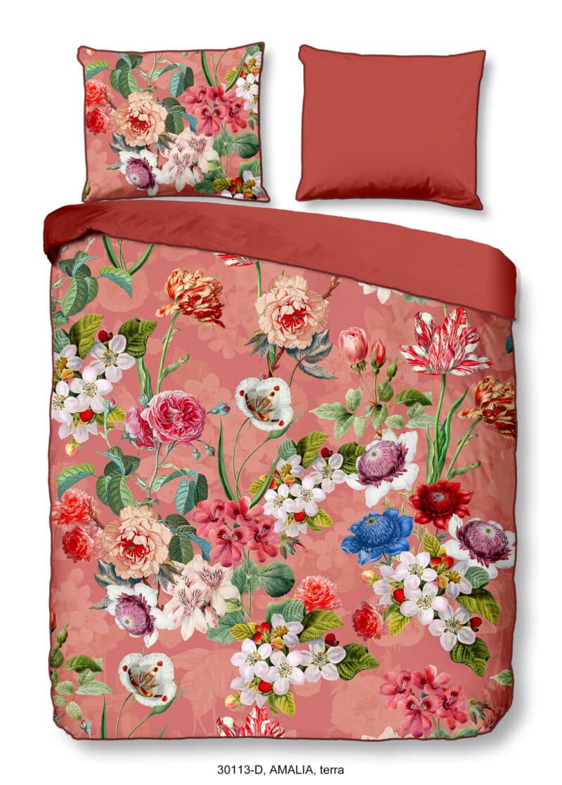 Descanso Dekbedovertrek "bloemen" - Terra - (240x200/220 cm) - Biologisch Katoen satijn