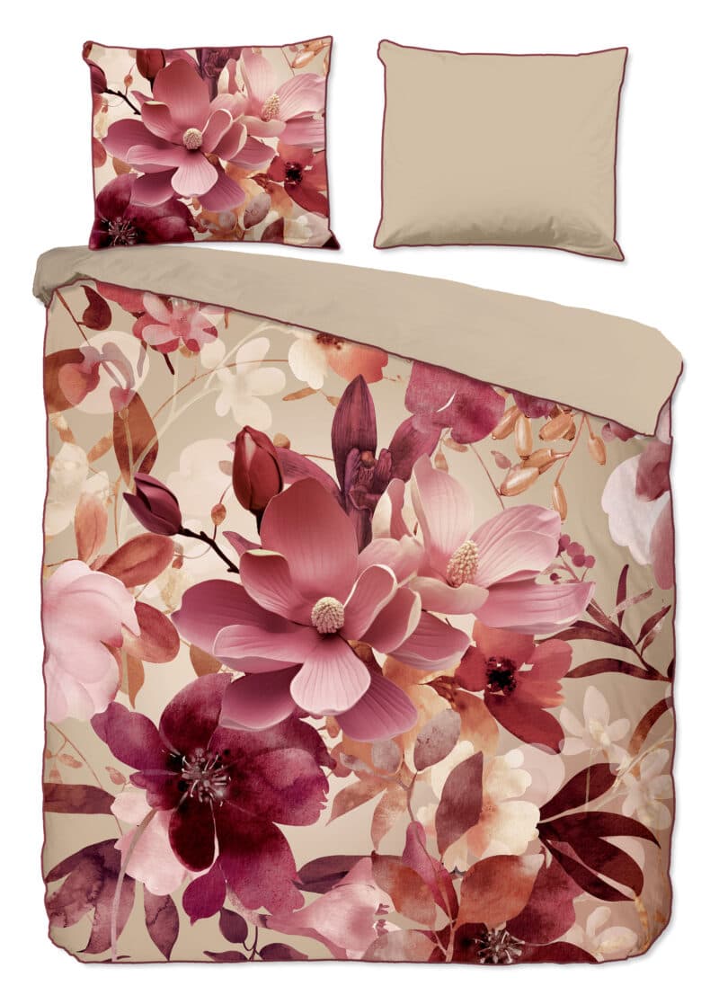 Descanso Dekbedovertrek "bloemen" - Zand - (240x200/220 cm) - Katoen Satijn