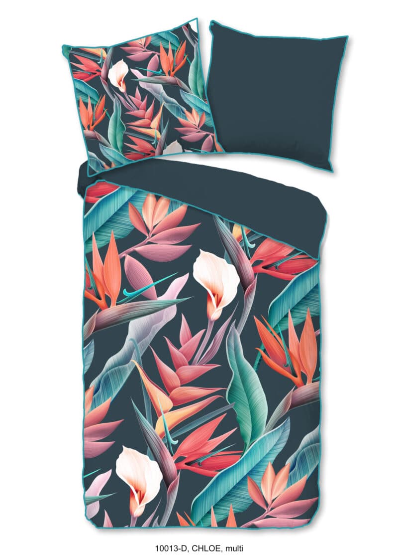 Descanso Dekbedovertrek "bloemen en bladeren" - Multi - (200x200 cm) - Biologisch Katoen satijn