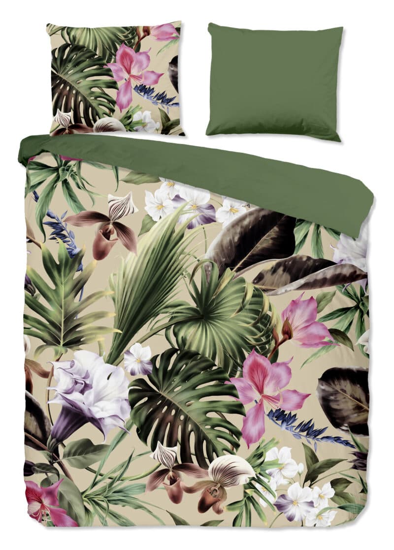 Good Morning Dekbedovertrek "bladeren" - Groen - (200x200/220 cm) - Katoen