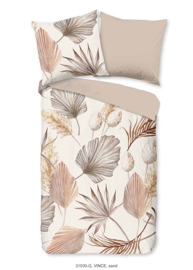 Good Morning Dekbedovertrek "bladeren" - Zand - (200x200 cm) - Katoen