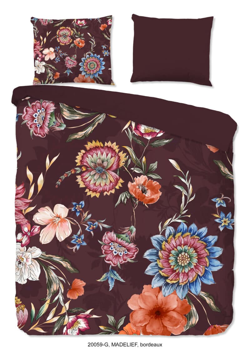 Good Morning Dekbedovertrek "bloemen" - Bordeaux - (240x200/220 cm) - Katoen