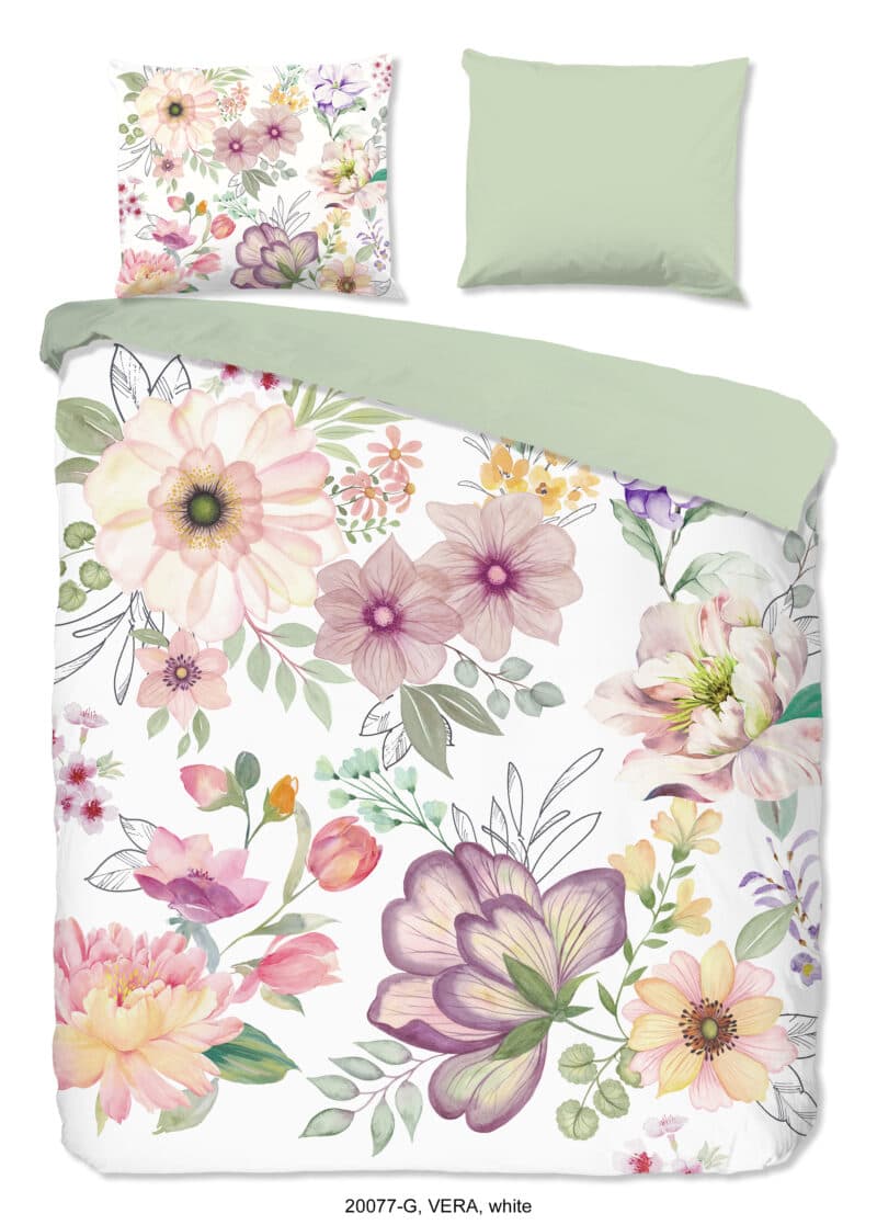 Good Morning Dekbedovertrek "bloemen" - Wit - (240x200/220 cm) - Katoen