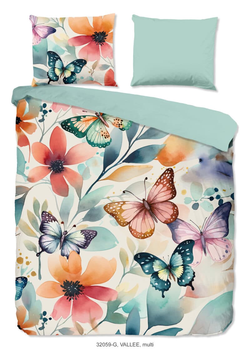 Good Morning Dekbedovertrek "bloemen en vlinders" - Multi - (200x200/220 cm) - Katoen