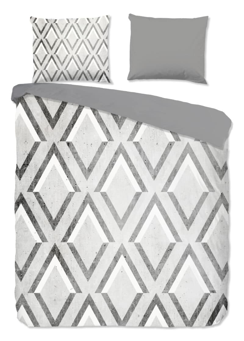 Good Morning Dekbedovertrek "grafische print" - Grijs - (200x200/220 cm) - Katoen