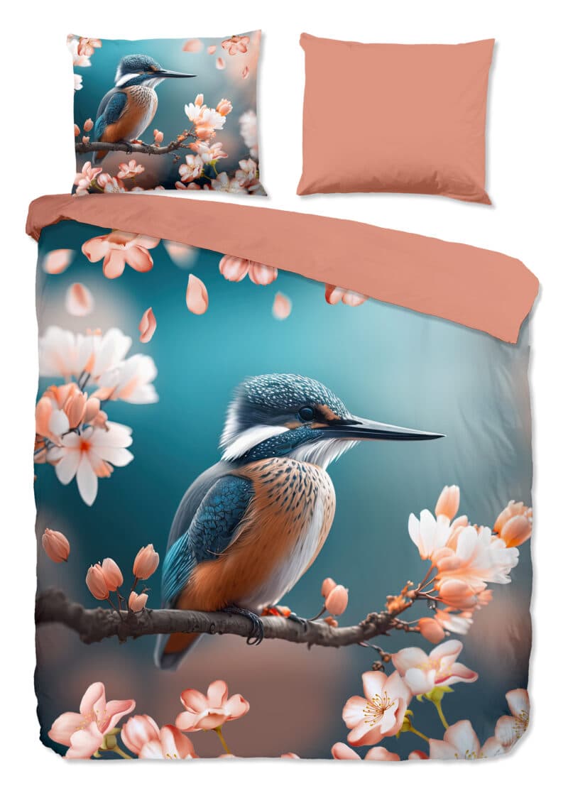 Good Morning Dekbedovertrek "ijsvogel met bloemen" - Multi - (240x200/220 cm) - Katoen