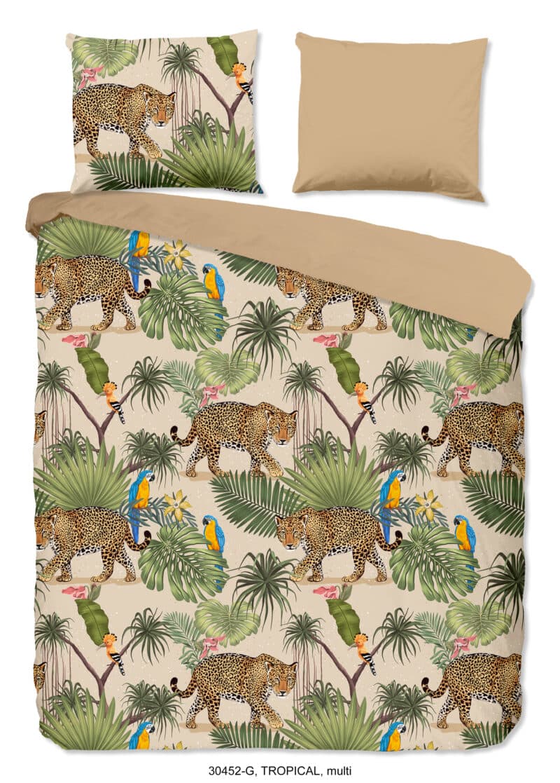 Good Morning Dekbedovertrek "luipaard met bladeren" - Zand - (240x200/220 cm) - Katoen