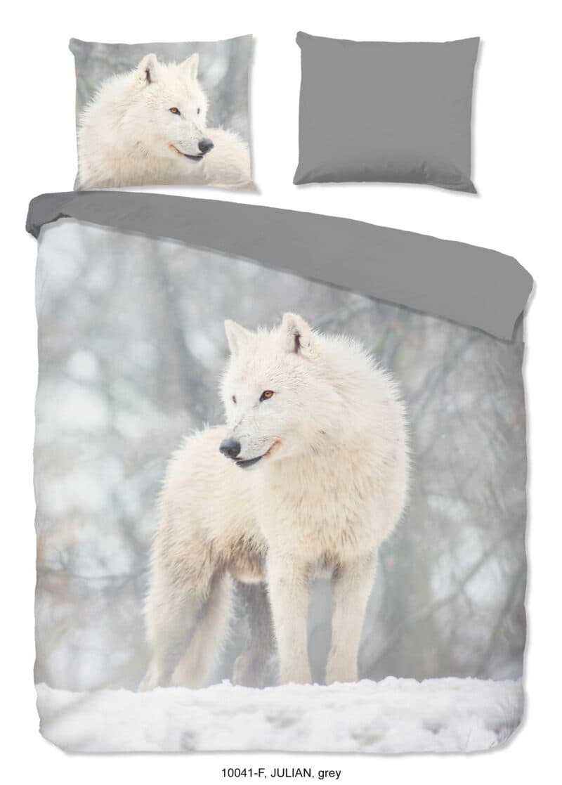 Good Morning Dekbedovertrek "poolwolf in de sneeuw" - Grijs - (200x200/220 cm) - Katoen Flanel