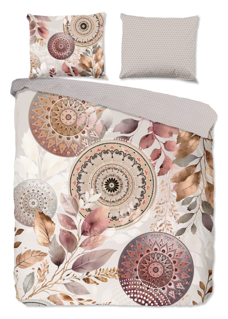 HIP Dekbedovertrek "mandalas & bladeren" - Grijs - (240x200/220 cm) - Katoen Satijn