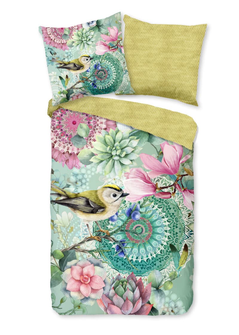HIP Dekbedovertrek "mandala's, bloemen en vogels" - Groen - (200x200 cm) - Katoen Satijn