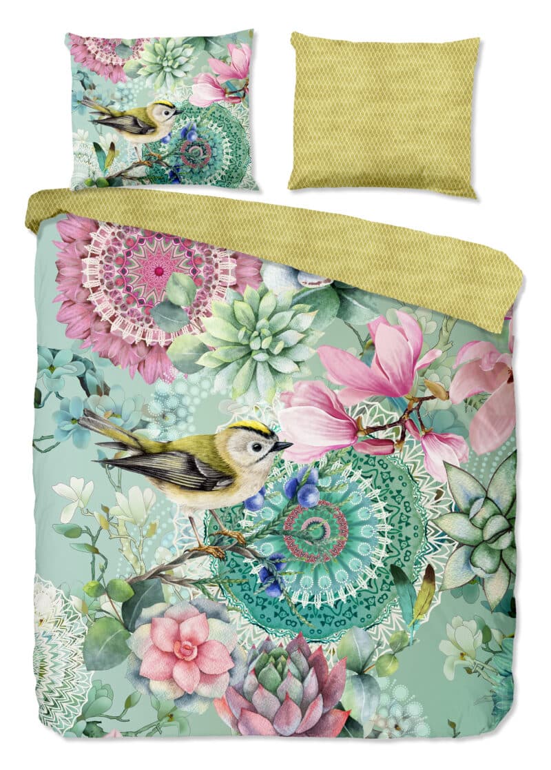 HIP Dekbedovertrek "mandala's, bloemen en vogels" - Groen - (240x200/220 cm) - Katoen Satijn