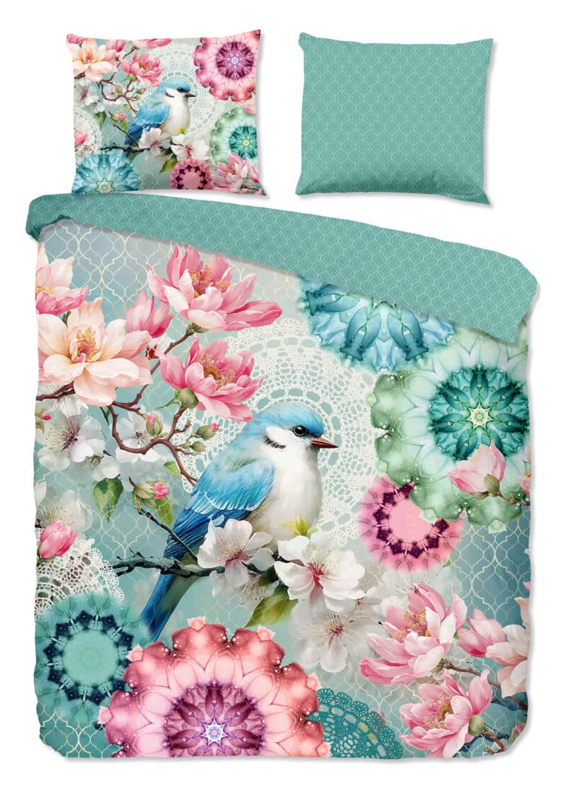 HIP Dekbedovertrek "mandalas, bloemen & vogel" - Mint - (240x200/220 cm) - Katoen Satijn