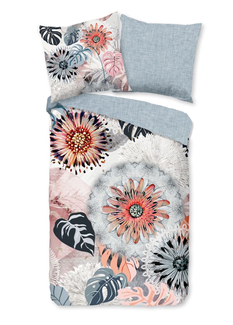 HIP Dekbedovertrek "mandala's en bladeren" - Grijs - (200x200 cm) - Katoen Flanel