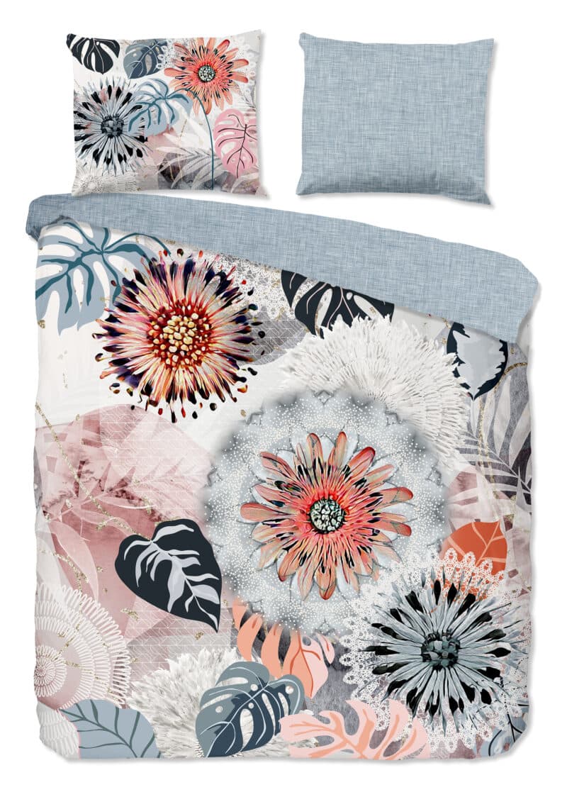 HIP Dekbedovertrek "mandala's en bladeren" - Grijs - (200x200/220 cm) - Katoen Flanel