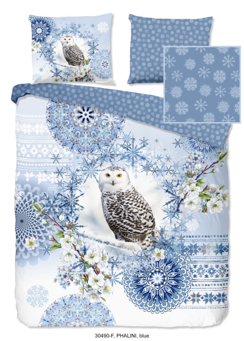 HIP Dekbedovertrek "mandala's en een sneeuwuil" - Blauw - (240x200/220 cm) - Katoen Flanel