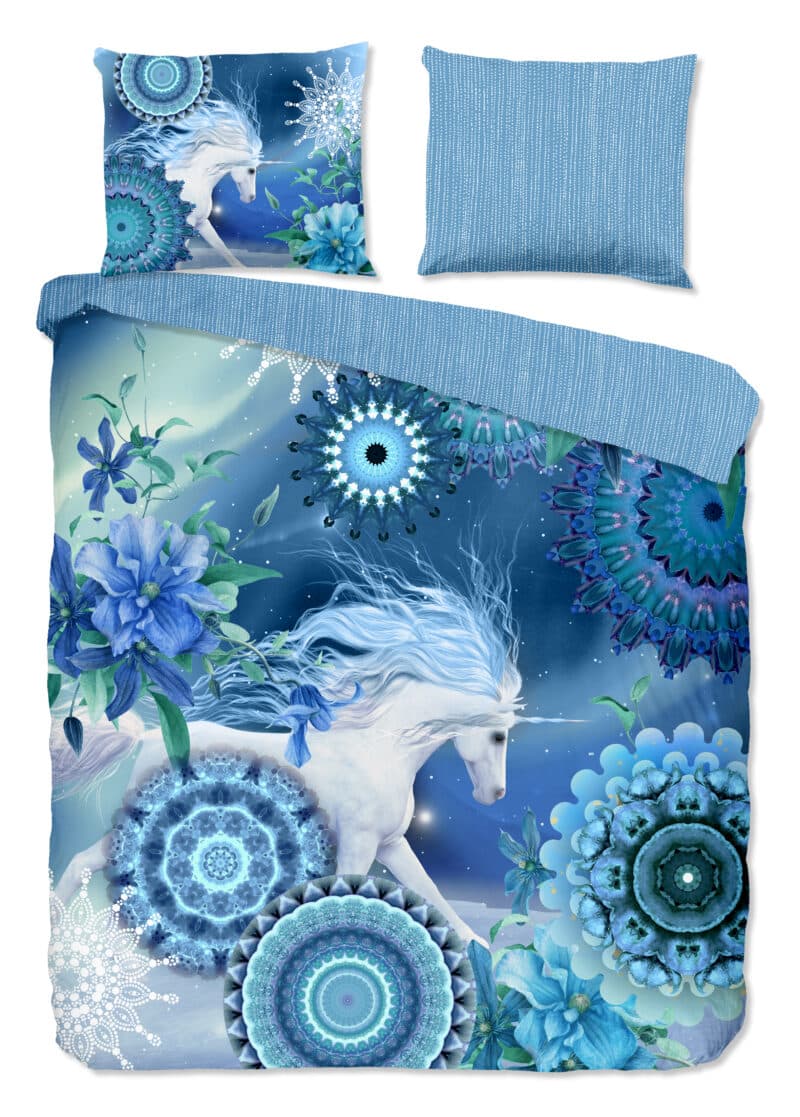 HIP Dekbedovertrek "mandala's en eenhoorn" - Blauw - (200x200/220 cm) - Katoen Flanel