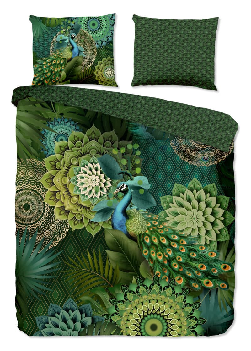 HIP Dekbedovertrek "mandalas & pauw" - Groen - (240x200/220 cm) - Katoen Satijn