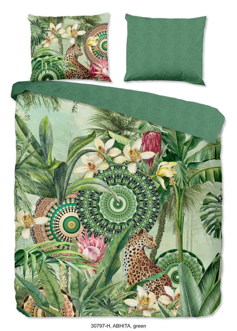 HIP Dekbedovertrek "tropische print en mandala's" - Groen - (200x200/220 cm) - Katoen Satijn