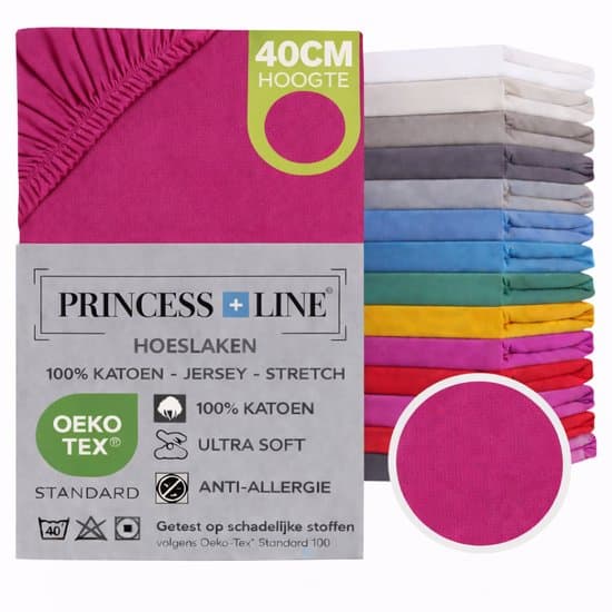 Princess Line- Comfortabel Ultra-Soft-Hoeslaken -100% katoen-Jersey -Stretch -Strijkvrij- Rondom elastiek-Hoekhoogte tot 30cm-2Persoons-160x200 cm-Roze