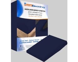 Premium hoeslaken- jersey-100% katoen -stretch -2Persoons-160x200+ 30cm Hoekhoogte - Donkerblauw