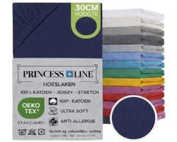 Princess Line- Comfortabel Ultra-Soft-Hoeslaken -100% katoen-Jersey -Stretch -Strijkvrij- Rondom elastiek-Hoekhoogte tot 30cm-Twijfelaar-120x200 cm-Donker Blauw