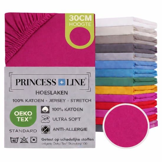 Princess Line- Comfortabel Ultra-Soft-Hoeslaken -100% katoen-Jersey -Stretch -Strijkvrij- Rondom elastiek-Hoekhoogte tot 30cm-Twijfelaar-120x200 cm-Roze