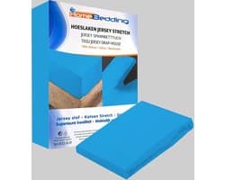 Premium hoeslaken- jersey- 100% katoen- stretch- Lits- jumeaux- 180x200+30cm- geschikt voor boxspring-Blauw