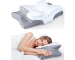 Ademvrij Hoofdkussen - Vlinderkussen - Anti Snurk - Ergonomisch Vlinder Slaapkussen - Cervicaal Hoofdkussen - Memory Foam Voor Nekklachten - Comfortabel Bedkussen - Ademvrij Hoofdkussen Apneu - 63 x 38cm