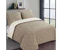 VISION Hugo Flanel - Tweezijdig omkeerbaar Dekbedovertrekset - 100% katoen flanel: warm en zacht - Tweepersoons - Dekbedovertrek 200 x 200 cm met 2 bijhorende slopen - Beige - Oekotex gecertificeerd