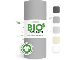 Jacobson Hoeslaken – 100% Biologisch Katoen – 160x200 cm – tot 23cm matrasdikte– 160 g/m² – Grijs