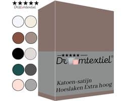 Droomtextiel Katoen Satijnen Hoeslaken Taupe 160x200 cm - Hoogwaardige Kwaliteit - Perfecte Pasvorm - Super Zacht - Hoge Hoek