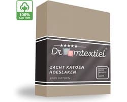 Droomtextiel Zacht Katoenen Hoeslaken Zand 180x200 cm - Hoge Hoek - Perfecte Pasvorm - Heerlijk Zacht