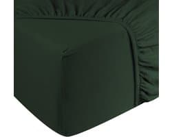 DoubleDry Jersey Stretch Hoeslaken - 100% Katoen - Tweepersoons 180x200 cm - 25cm Matrasdikte - Rondom Elastiek - Donker Groen